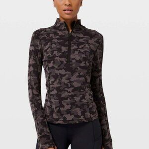 Lululemon Run Briskly 1/2 Zip Sz 8 In Heritage Camo Jacquard Black Lunar Rock